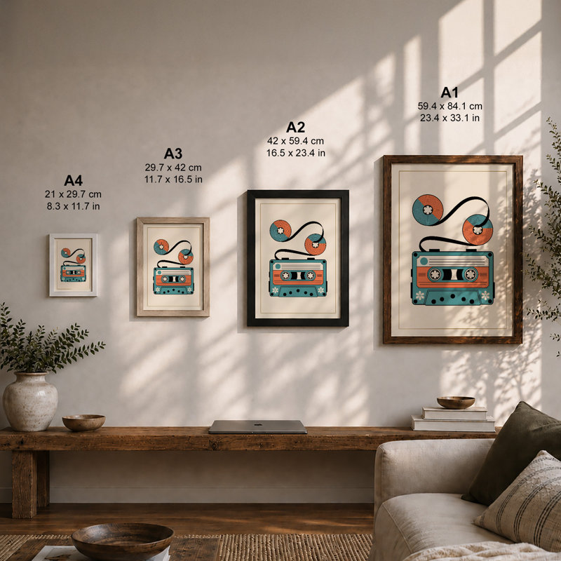 Unspooled Cassette Retro - Framed Print, Walnut, A4 - 29.7 x 21.0 cm