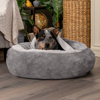 Velvet Wave Fur Hooded Donut Dog Bed