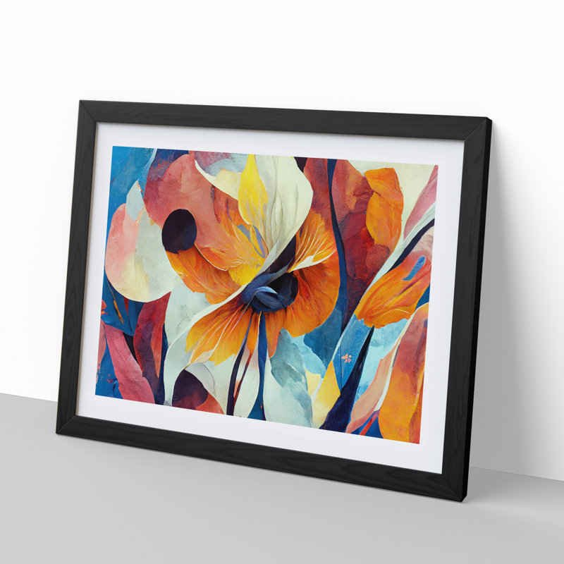 Artistic Floral Abstract Vol.4 - Single Picture Frame Print, Black Framed, 46cm H x 64cm W x 2cm D