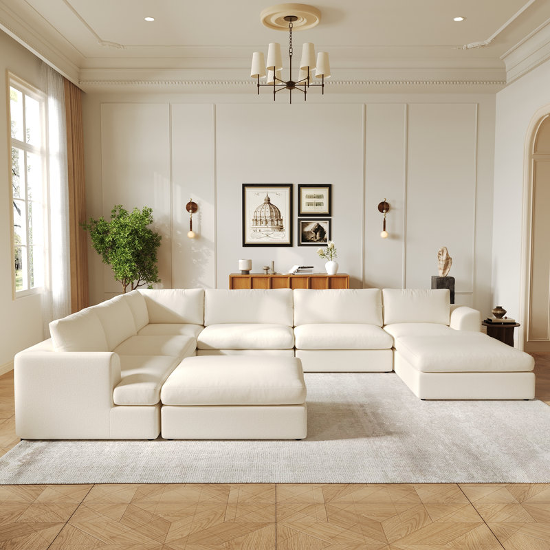 Upholstered Sectional Reversible, Blanc