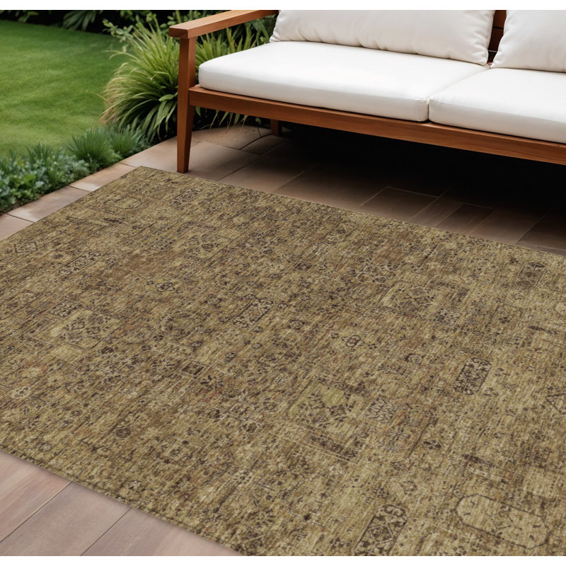 Tapis intérieur lavable floral 9 pi x 12 pi brun et taupe