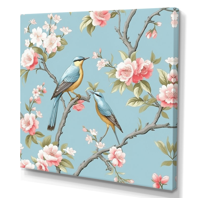 Chinoiserie avec oiseaux et pivoines - impression, H 36 po x l 36 po x P 1,5 po, Toile tendue