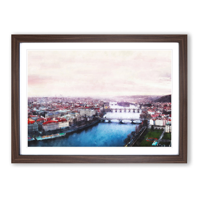 Prague Czech Republic Skyline - Framed Print, Walnut Framed, 24cm H x 33cm W x 2cm D