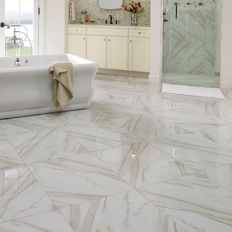 Pietra Calacatta 18" x 3" Porcelain Bullnose Tile Trim in White/Gray, Pietra Carrara