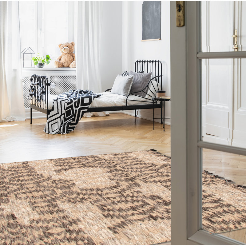 Tapis gris foncé en laine noué à la main