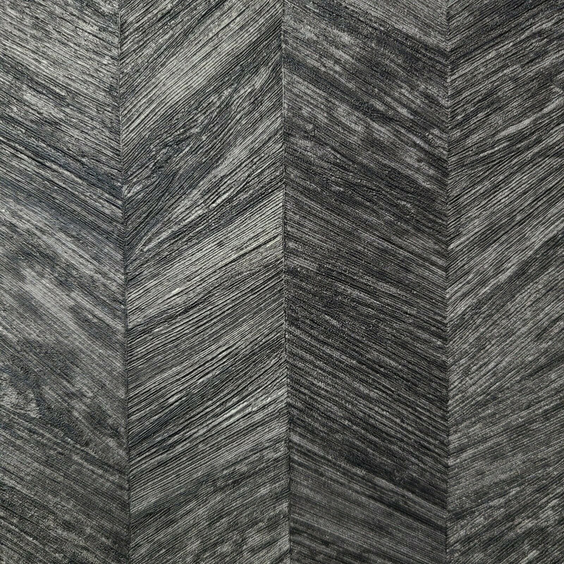 Rouleaux de papier peint texturé à chevrons gris anthracite noir
