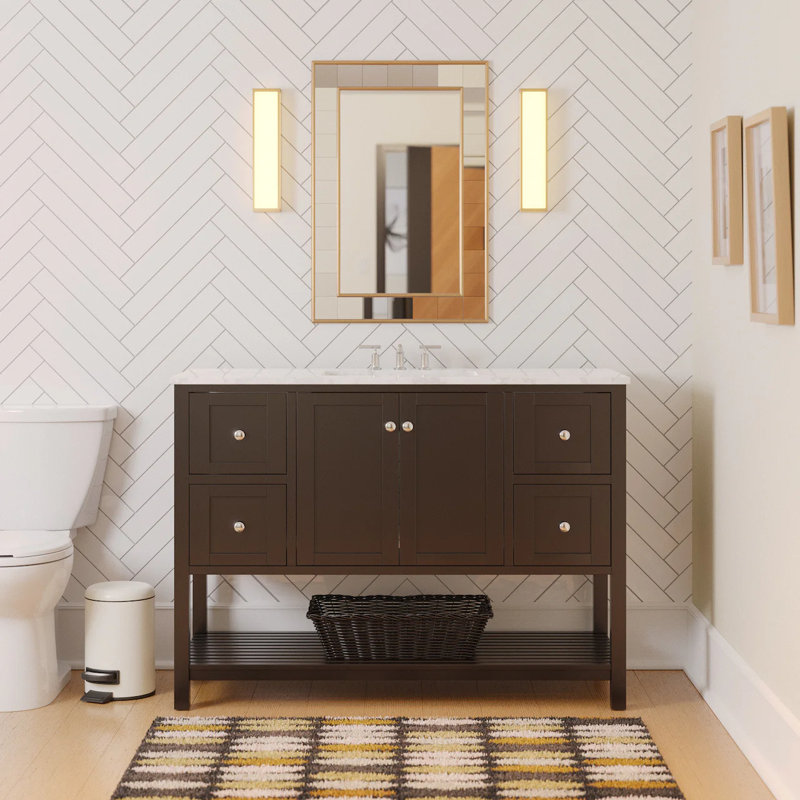 Binne 48'' Single Bathroom Vanity with Top, Chocolate, Engineered Carrara