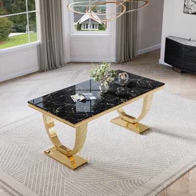 5-Piece Dining Table Set -Rectangle Faux Marble Table & 4 Velvet Chairs