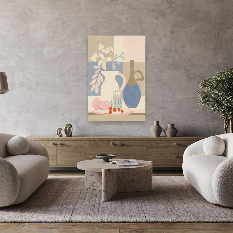«Pastel Still Life Arrangement Elegant Minimalist Modern Cherry Fruit», art mural, 48" H x 32" W