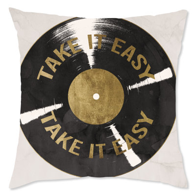 Typography And Quotes 'Take It Easy Record' Quotes And Sayings By Wynwood Studio Throw Pillow