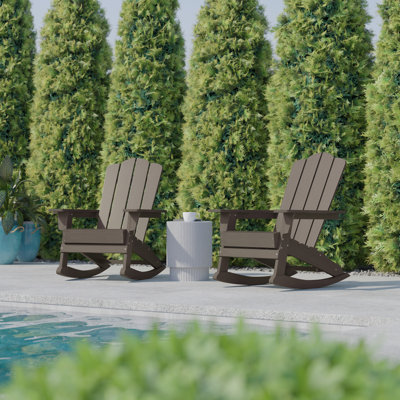 Collis Commercial All-Weather Rocking Adirondack Chair with Swiveling Cupholder