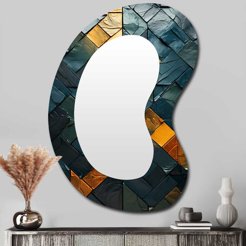 Gaiden Blue and gold marble elegance IV - Marble Unique Shape Mirror, Blue Asymmetrical Unique Wall Mirror, Printed Metal Art
