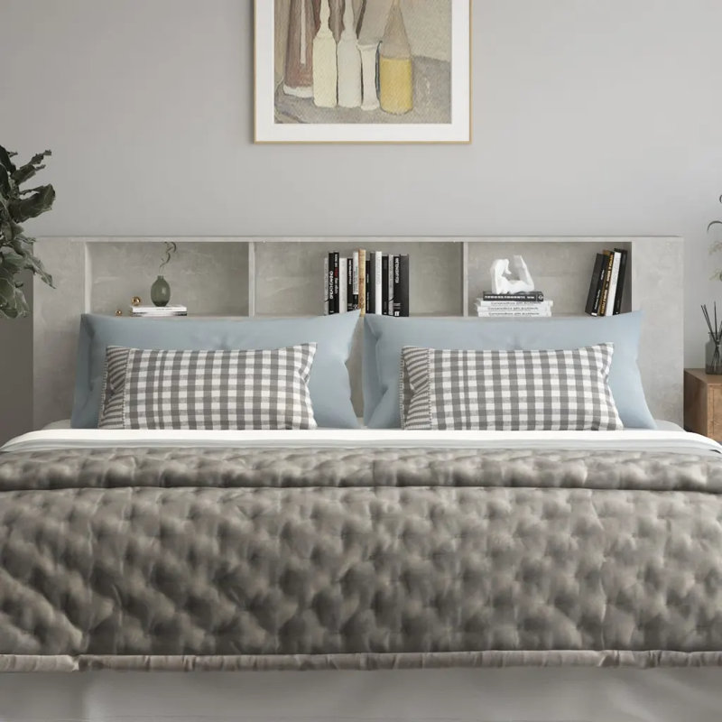 17 Stories Headboard Cabinet Engineered Wood, Concrete Grey, Super King (6')