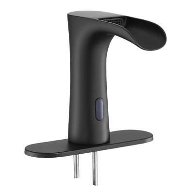 Robinet de lavabo pour salle de bain sans contact, robinet de toilette pour salle de bain à capteur de mouvement automatique avec plaque de recouvrement, capteur électronique moderne pour eau chaude / froide 9/16 po, noir mat