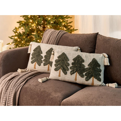 Beige, Green Rectangular Cushion
