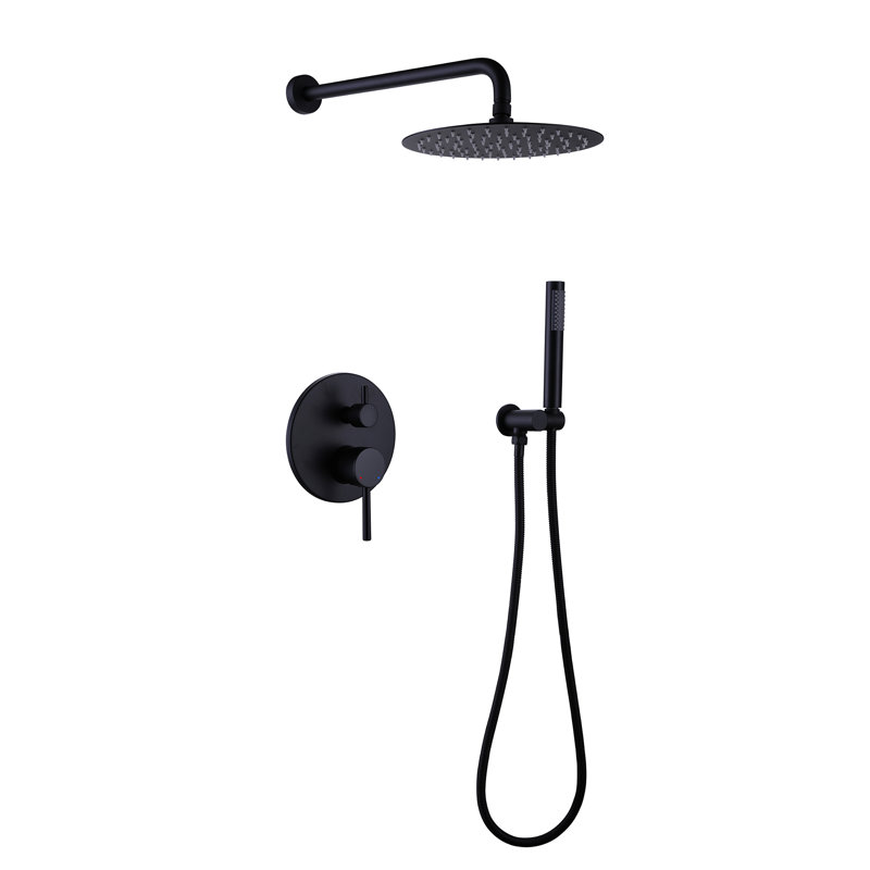 Modern 9.84" Round Wall Mounted Complete Shower System With Anti-Scald Pressure Balance Valve, Matte Black
