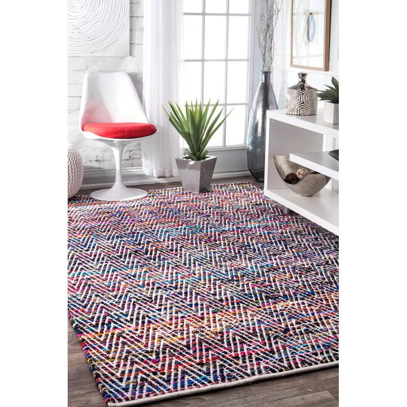 Ayaan Chevron Cotton Hand Woven Area Rug, Rectangle 152 x 244cm