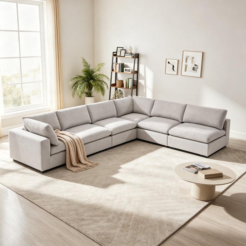 Canapé modulaire rembourré avec coussins 6 pièces Modern Minimalist, Gris clair