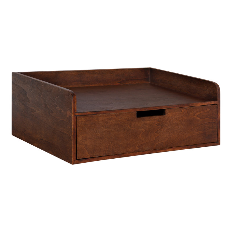 Upton Poplar Accent Shelf with Drawer, Walnut Brown