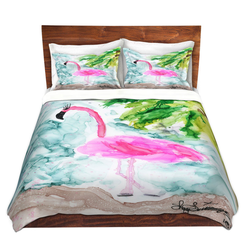 Ensemble de housse de couette simple DiaNoche en microfibre par Shay Livenspargar - Tropical Flamingo