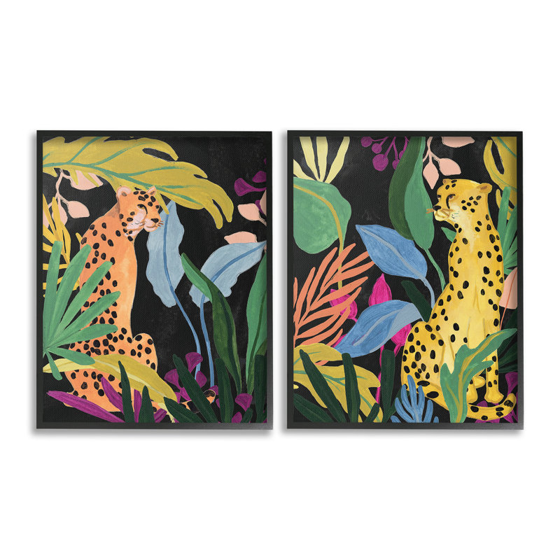 "Leopards & Tropical Leaves" par June Erica Vess, 2 pièces sur toile, Estampe numérique Farmhouse, H 14 po x l 11 po