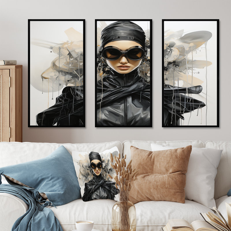Art mural noir et gris mode futuriste III - Dior, H 40 po x l 60 po, Cadre flottant noir