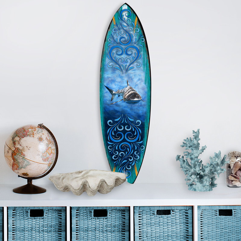 Décoration murale en bois Shark Surfboard, H 36 po x l 10 po x P 1 po