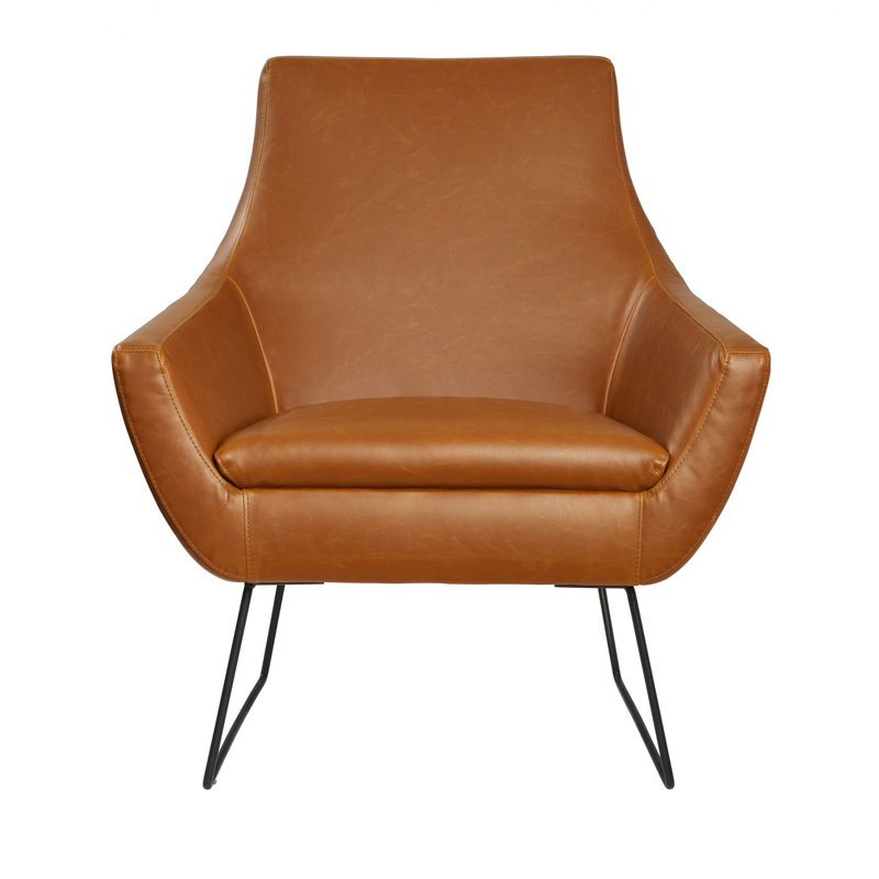  Fauteuil brun en similicuir patiné avec structure en métal noir