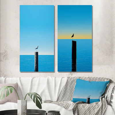 Mouette, silence, minimalisme, horizon, côtier, ensemble de 2 reproductions d'art mural