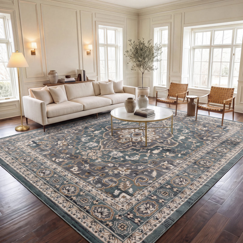 Tapis performance oriental Klose, Rectangle 10 pi x 14 pi, Teal/Gray