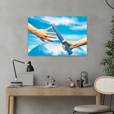 Human Hand Passing Relay Baton Abstract Contemporary Landscape Nature Art