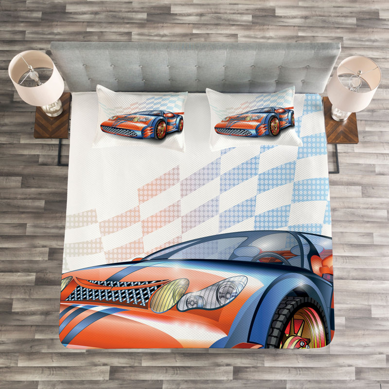 Addai Polyester Graphic Print & Text Bedspread with Pillow Shams Included, 220 x 220 cm Bedspread - 2 Shams