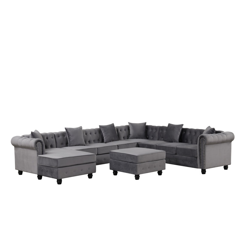 Canapé modulaire 5 pièces rembourré, Mélange de lin gris