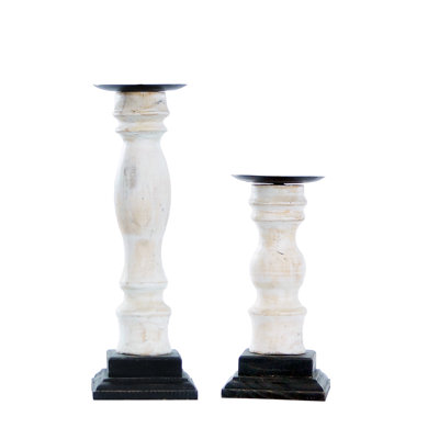 Ensemble de 2 porte-bougies en bois blanc 9,5 po