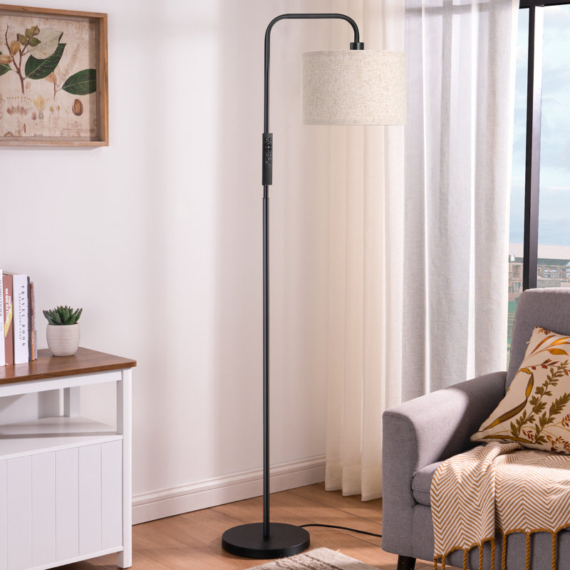 Ellingsworth 63'' Arched/Arc Floor Lamp with Dimmable Bulb and Remote Control, Black
