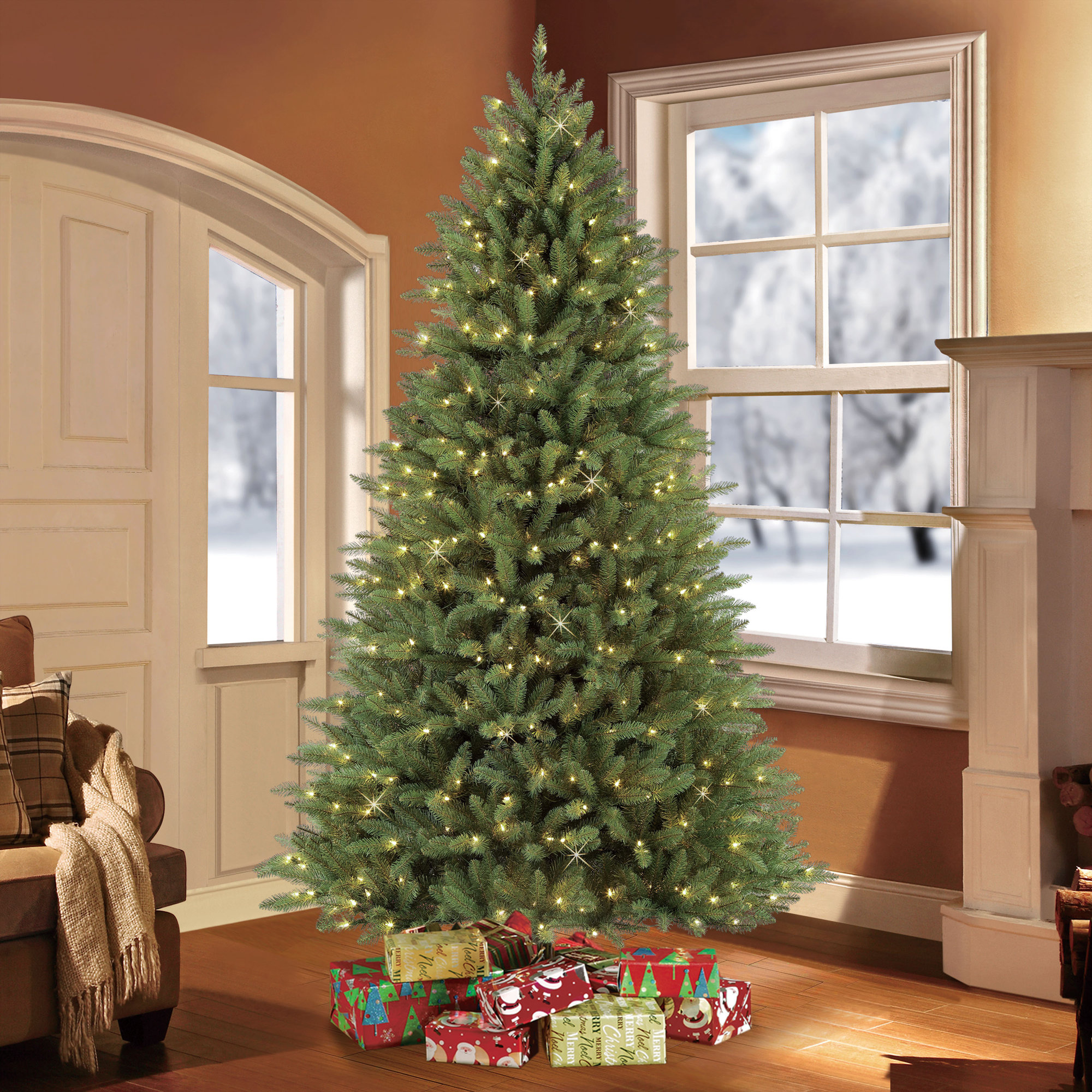 90' Lighted Artificial Fir Christmas Tree