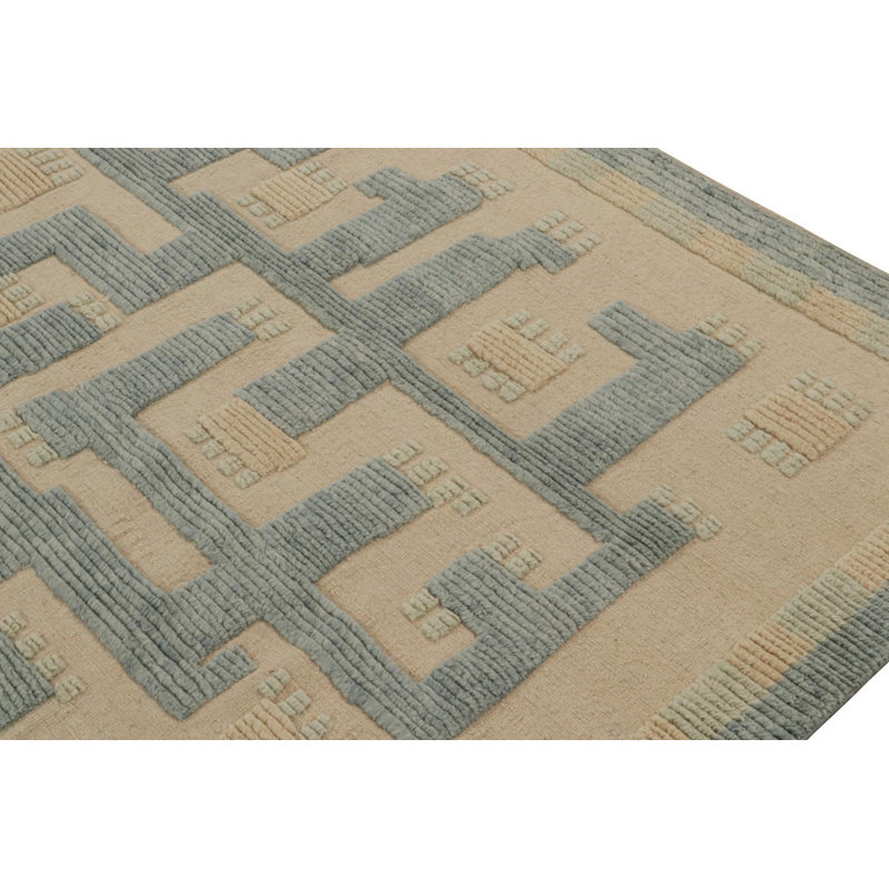 Scandinavian Hand Knotted Wool Geometric Area Rug, Rectangle 9' x 12'