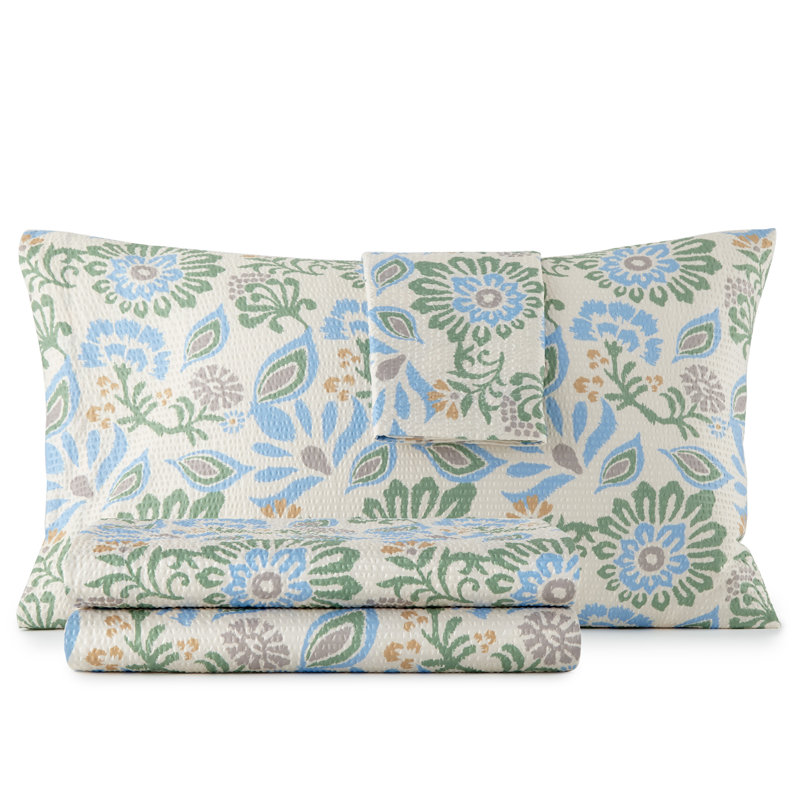 Twin Gingham Blue Polyester Seersucker Sheet Set