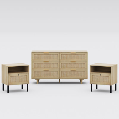 Ensemble de chambre à coucher 3 pièces, commode 6 tiroirs et table de chevet 47 po