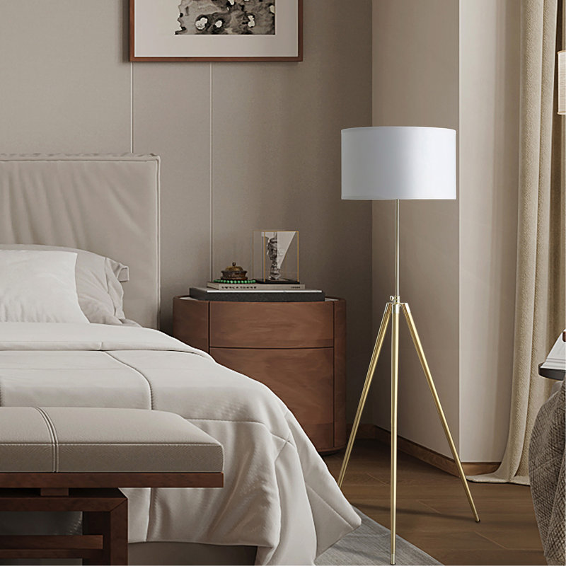 64" - 47"H Adjustable Height Gold Modern Tripod Floor Lamp For Living Room, Standing Lamp For Bedroom