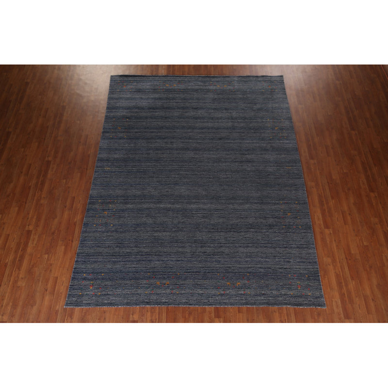 Tapis oriental rayé bleu Gabbeh 9 x 12