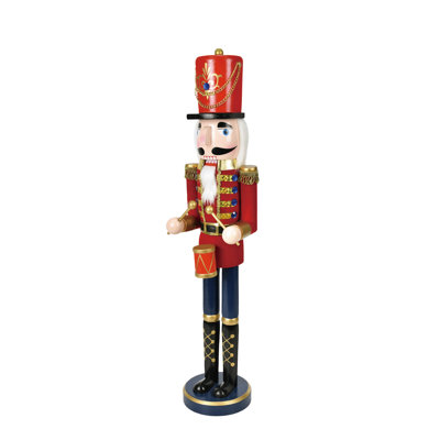 Handmade Wood Nutcracker Drummer Soldier Statue