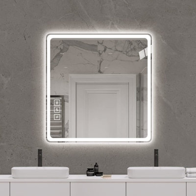 Miroir de salle de bain 36 po x 36 po à DEL avec miroir avant et miroir de salle de bain