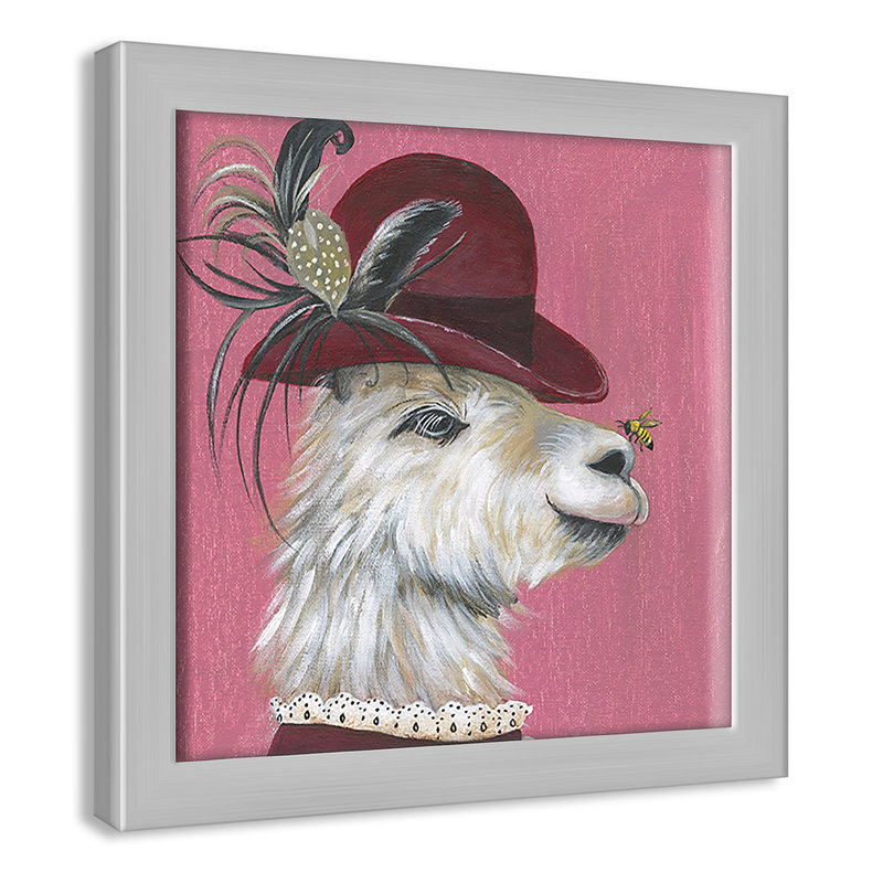 Art sur toile llama, H 9 po x l 9 po x P 1,18 po, Cadre argenté