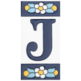Sevillano 2.13" x 4.38" Ceramic Floral Address Letter Wall Tile in White/Blue
