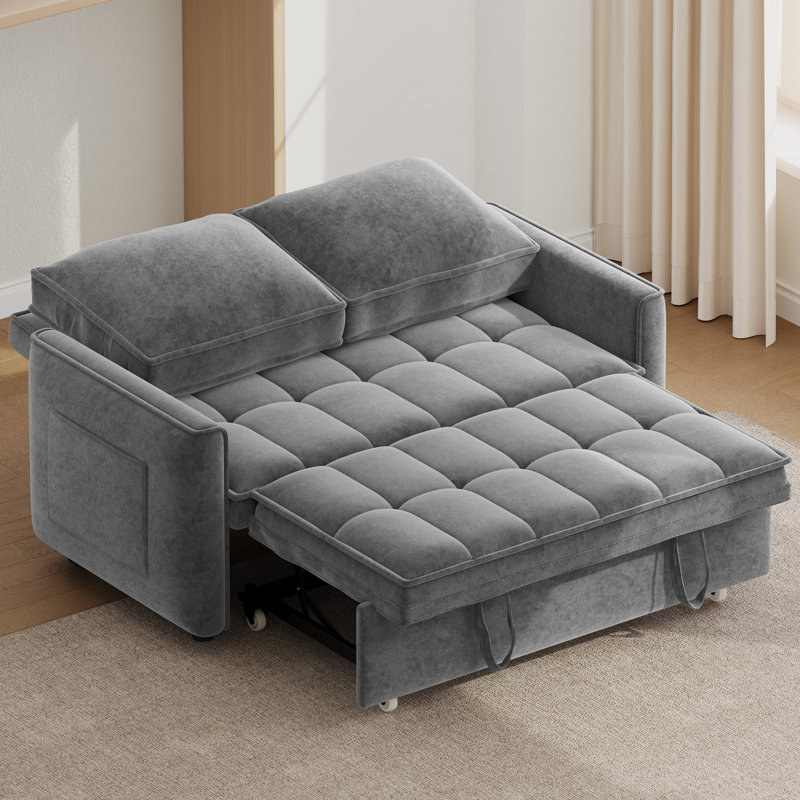 Twin Convertible Sleeper Sofa Bed Tufted Loveseat Small Room Couch, Dark Gray