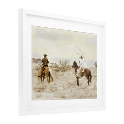 Wrangling Cowboys Western Pair Framed Print Under Glass, design by Marcus Prime