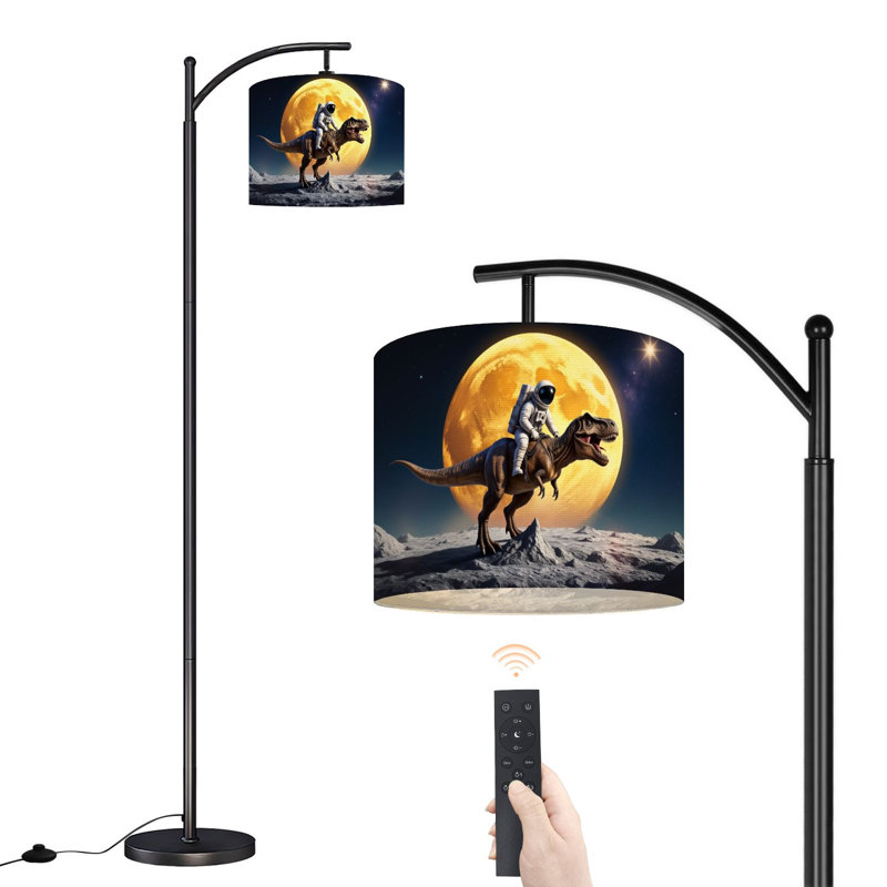 Arc Floor Lamp Astronaut Riding T Rex Dinosaur Moon Surface Giant Glowing Planet Floor Lamps with Remote LED Lights Adjustable Lamp Shades Tall Standing Lamps for Reading Office Living Room