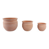 Set Of 3 Pottery And Clay Planters With Ribbed Design Crafted From Durable Earthenware Material For Decorative Functional Appeal In Versatile Rounded Silhouette Ideal For Indoor Or Outdoor Display
