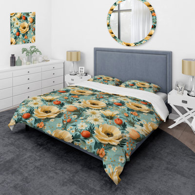 Beige Popart Funky Floral Serenade Floral Duvet Cover